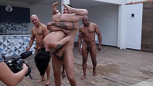 Behind the Scene from Cute Brazilian May Akemi in an Intense scene doing double penetration and drinking pee with four studs And Horny piss drinker Sayuri Sakai gets hardcore anal fucking with DP, small screenshot