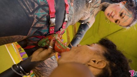 Tattoo Lesbians Hard Fuck With Strap-on - Squirting and Piss small screenshot