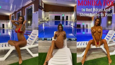 Monika Fox In Red Bikini and Show Boobs In Pool small screenshot